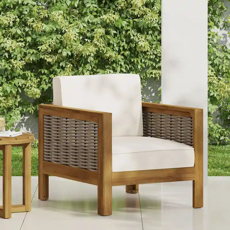 Outdoor Acacia Wood Club Chairs, 2-Pcs