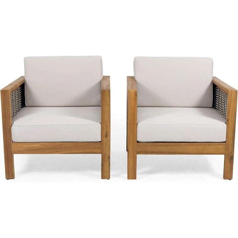 Outdoor Acacia Wood Club Chairs, 2-Pcs
