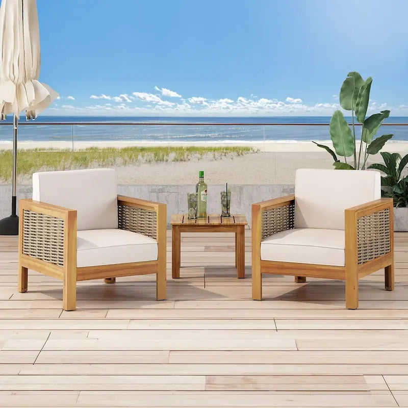 Outdoor Acacia Wood Club Chairs, 2-Pcs