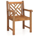 Gymax Teak Wood Patio Dining Chair Outdoor Armchair w/ Slatted Seat &