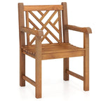 Gymax Teak Wood Patio Dining Chair Outdoor Armchair w/ Slatted Seat &