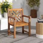Gymax Teak Wood Patio Dining Chair Outdoor Armchair w/ Slatted Seat &