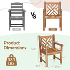 Gymax Teak Wood Patio Dining Chair Outdoor Armchair w/ Slatted Seat &