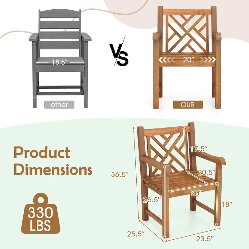 Gymax Teak Wood Patio Dining Chair Outdoor Armchair w/ Slatted Seat &