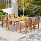 Gymax Teak Wood Patio Dining Chair Outdoor Armchair w/ Slatted Seat &