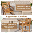 Gymax Teak Wood Patio Dining Chair Outdoor Armchair w/ Slatted Seat &