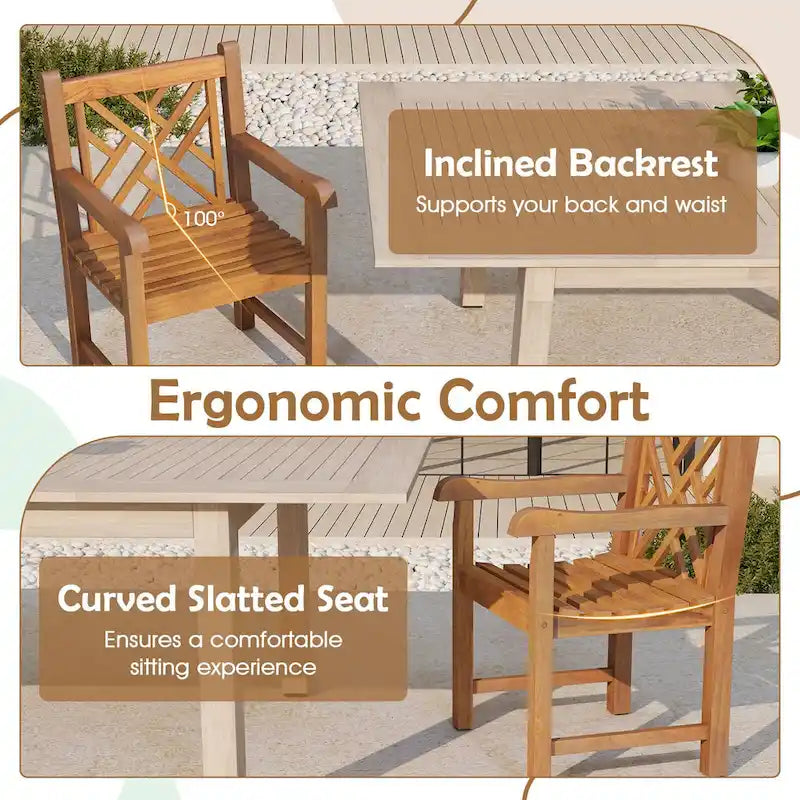 Gymax Teak Wood Patio Dining Chair Outdoor Armchair w/ Slatted Seat &