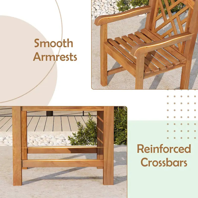 Gymax Teak Wood Patio Dining Chair Outdoor Armchair w/ Slatted Seat &