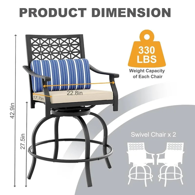 2PCS Patio Outdoor Swivel Bar Stools for Backyard Garden
