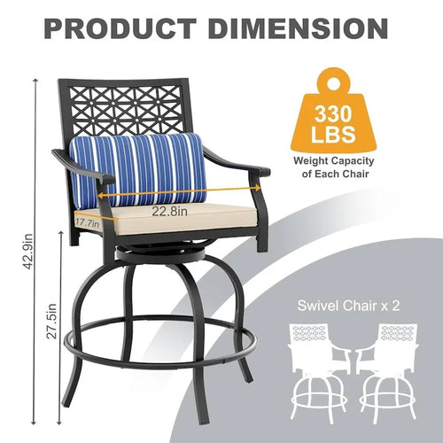 2PCS Patio Outdoor Swivel Bar Stools for Backyard Garden