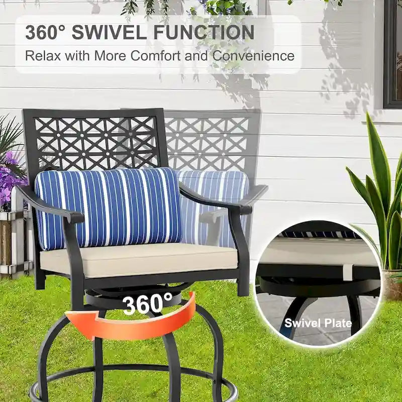 2PCS Patio Outdoor Swivel Bar Stools for Backyard Garden