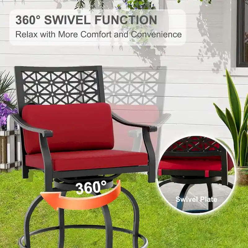 2PCS Patio Outdoor Swivel Bar Stools for Backyard Garden