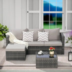 Outdoor Wicker L- Shaped 3-Seat Sofa Set with Ottoman and Coffee Table