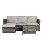 Outdoor Wicker L- Shaped 3-Seat Sofa Set with Ottoman and Coffee Table
