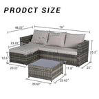 Outdoor Wicker L- Shaped 3-Seat Sofa Set with Ottoman and Coffee Table