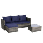 Outdoor Wicker L- Shaped 3-Seat Sofa Set with Ottoman and Coffee Table