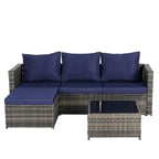 Outdoor Wicker L- Shaped 3-Seat Sofa Set with Ottoman and Coffee Table