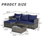 Outdoor Wicker L- Shaped 3-Seat Sofa Set with Ottoman and Coffee Table