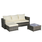 Outdoor Wicker L- Shaped 3-Seat Sofa Set with Ottoman and Coffee Table