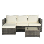 Outdoor Wicker L- Shaped 3-Seat Sofa Set with Ottoman and Coffee Table