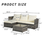 Outdoor Wicker L- Shaped 3-Seat Sofa Set with Ottoman and Coffee Table