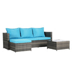 Outdoor Wicker L- Shaped 3-Seat Sofa Set with Ottoman and Coffee Table