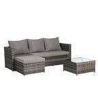 Outdoor Wicker L- Shaped 3-Seat Sofa Set with Ottoman and Coffee Table