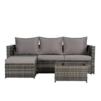 Outdoor Wicker L- Shaped 3-Seat Sofa Set with Ottoman and Coffee Table