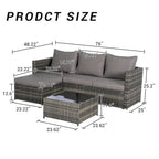 Outdoor Wicker L- Shaped 3-Seat Sofa Set with Ottoman and Coffee Table