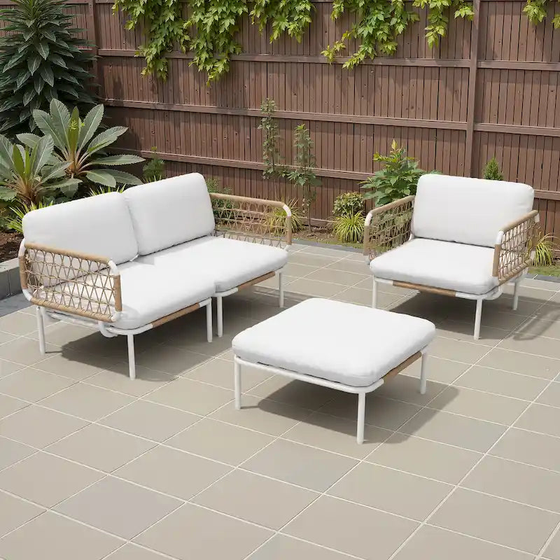 Outdoor Patio Sectional Sofa Set Cushioned Conversation Seating Set