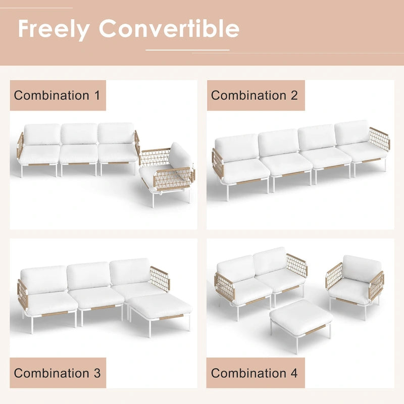 Outdoor Patio Sectional Sofa Set Cushioned Conversation Seating Set