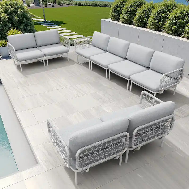 Outdoor Patio Sectional Sofa Set Cushioned Conversation Seating Set