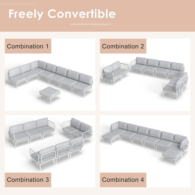 Outdoor Patio Sectional Sofa Set Cushioned Conversation Seating Set