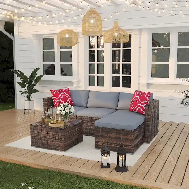 5-Piece Patio Furniture Set, Weather Patio Set - PE Wicker