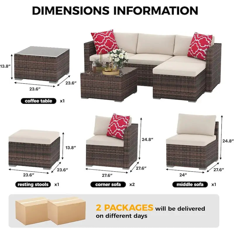 5-Piece Patio Furniture Set, Weather Patio Set - PE Wicker