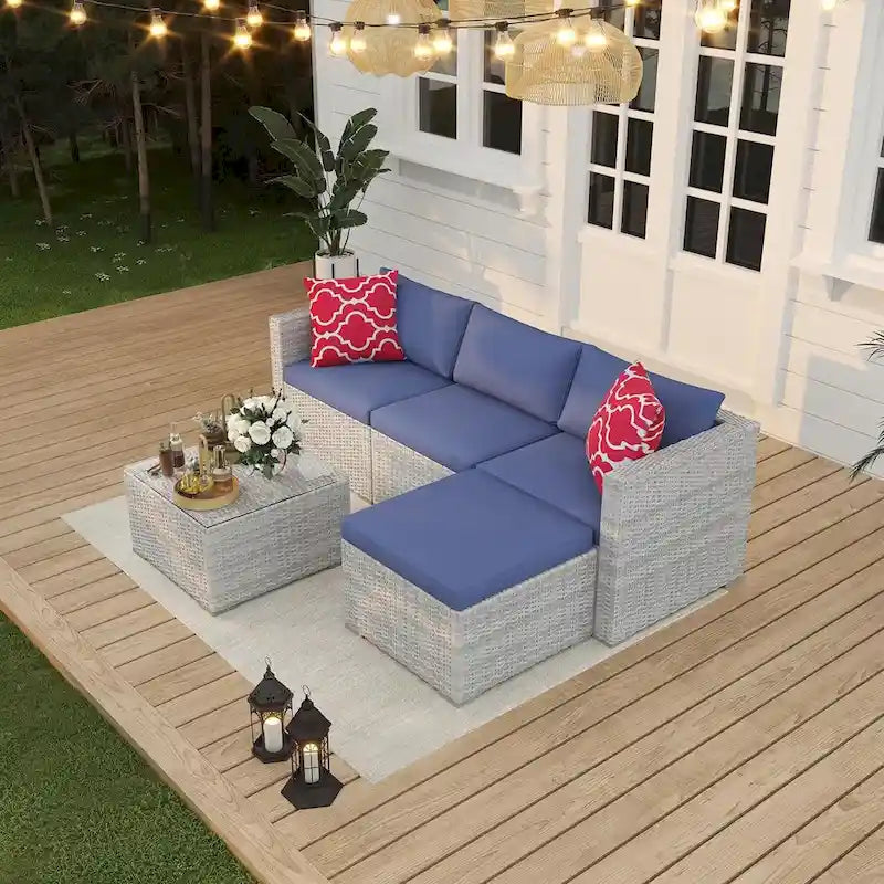 5-Piece Patio Furniture Set, Weather Patio Set - PE Wicker