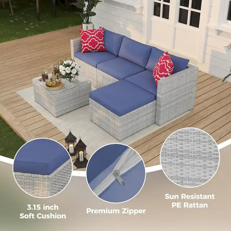 5-Piece Patio Furniture Set, Weather Patio Set - PE Wicker