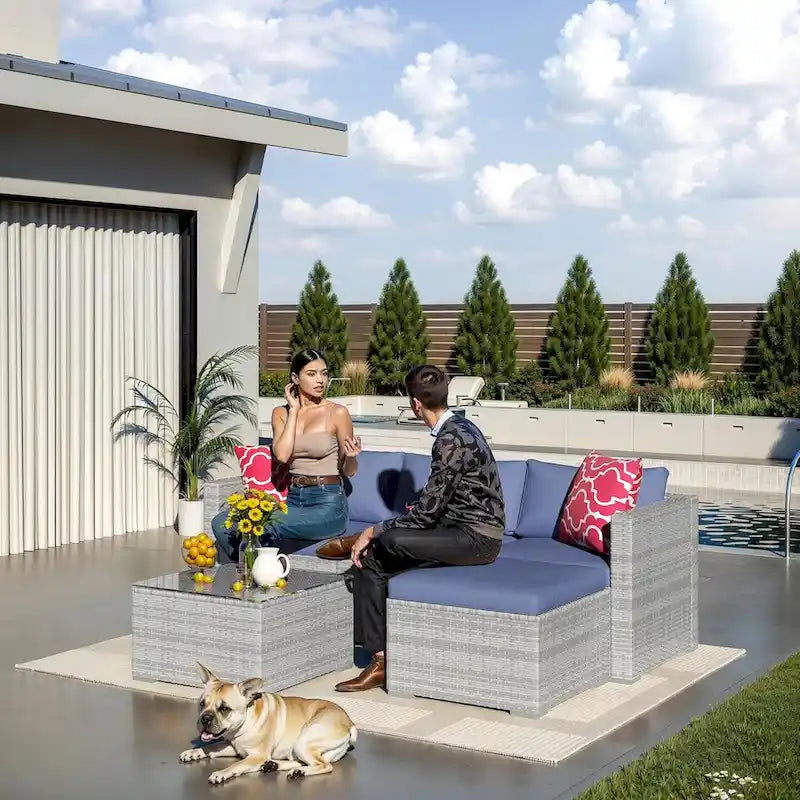 5-Piece Patio Furniture Set, Weather Patio Set - PE Wicker