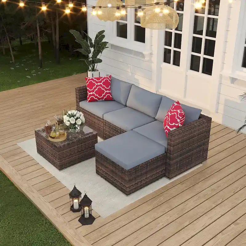 5-Piece Patio Furniture Set, Weather Patio Set - PE Wicker