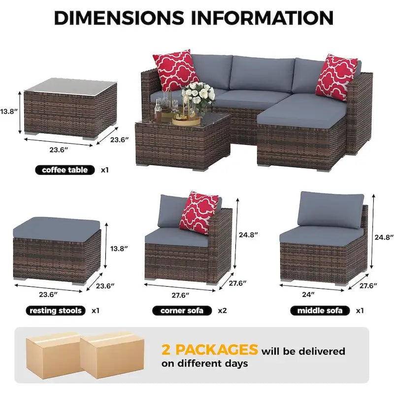 5-Piece Patio Furniture Set, Weather Patio Set - PE Wicker