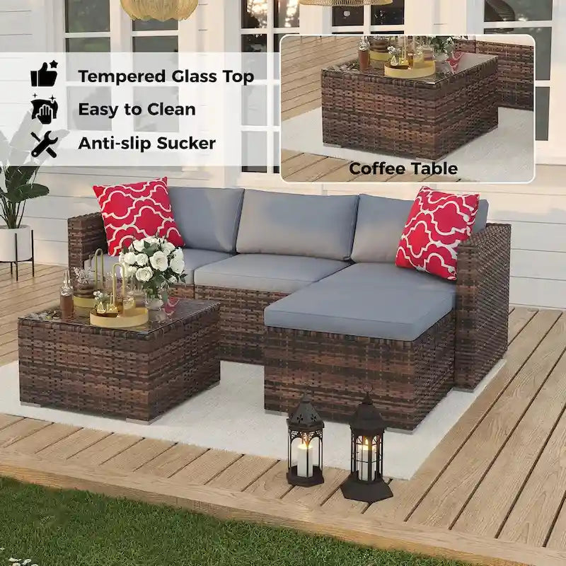 5-Piece Patio Furniture Set, Weather Patio Set - PE Wicker