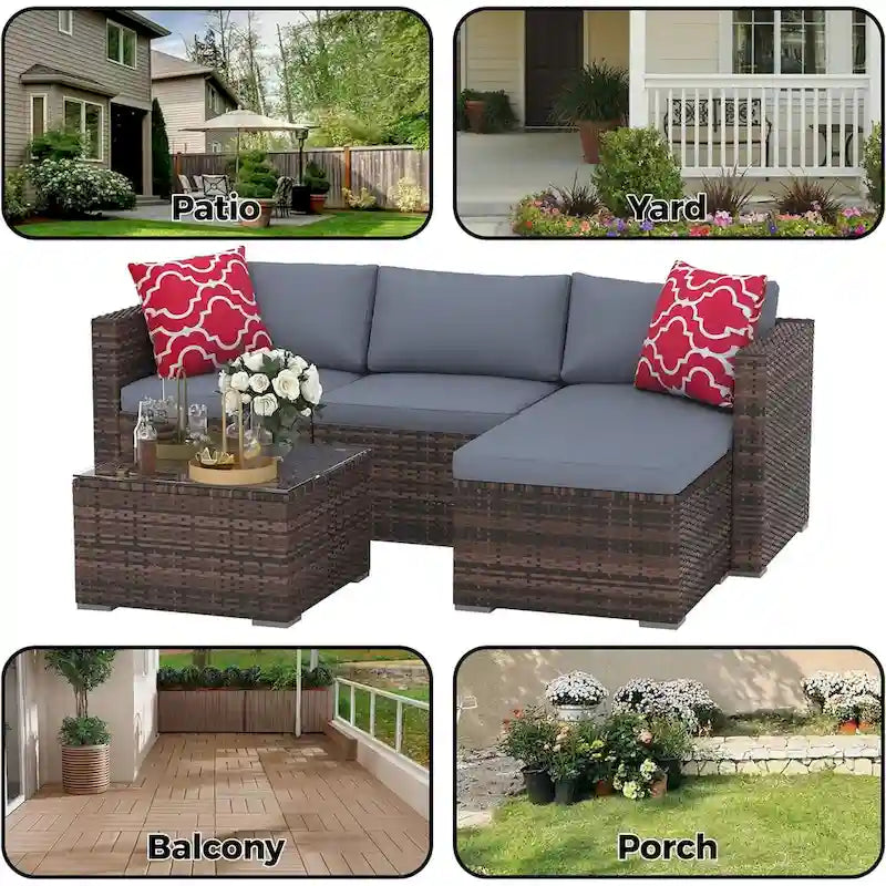 5-Piece Patio Furniture Set, Weather Patio Set - PE Wicker