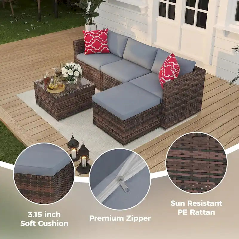 5-Piece Patio Furniture Set, Weather Patio Set - PE Wicker