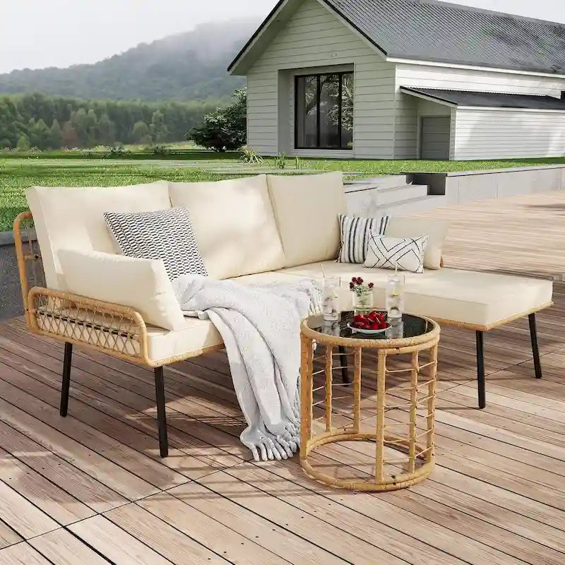 3 Piece Rattan Patio Furniture Set