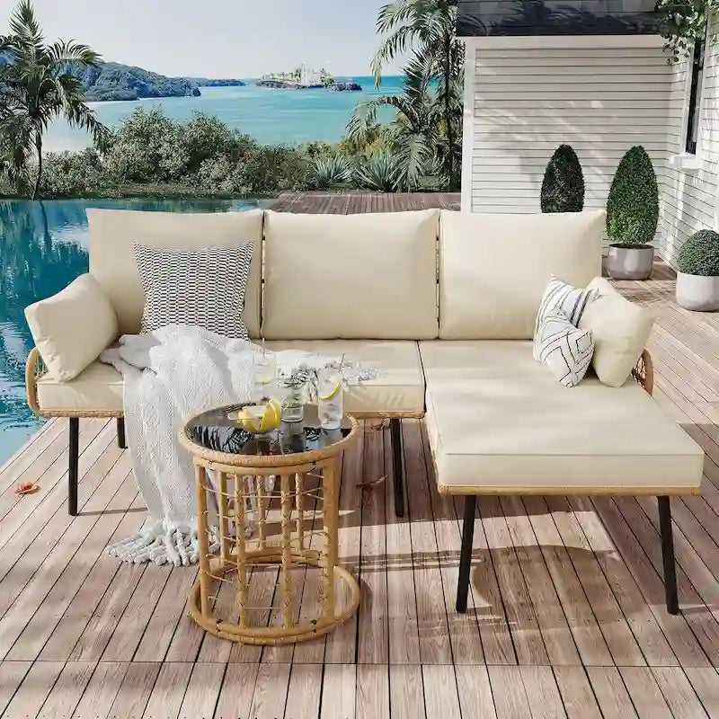 3 Piece Rattan Patio Furniture Set