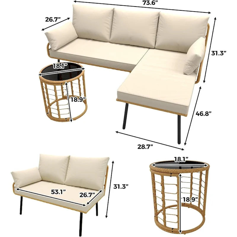 3 Piece Rattan Patio Furniture Set