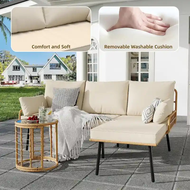 3 Piece Rattan Patio Furniture Set