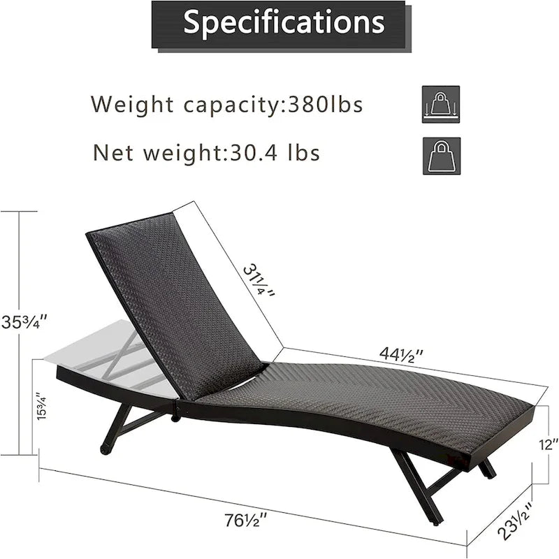 GDFStudio - PE Wicker Chaise Lounge Set, Adjustable Patio Recliners with Quick Dry Foam, Set of 2