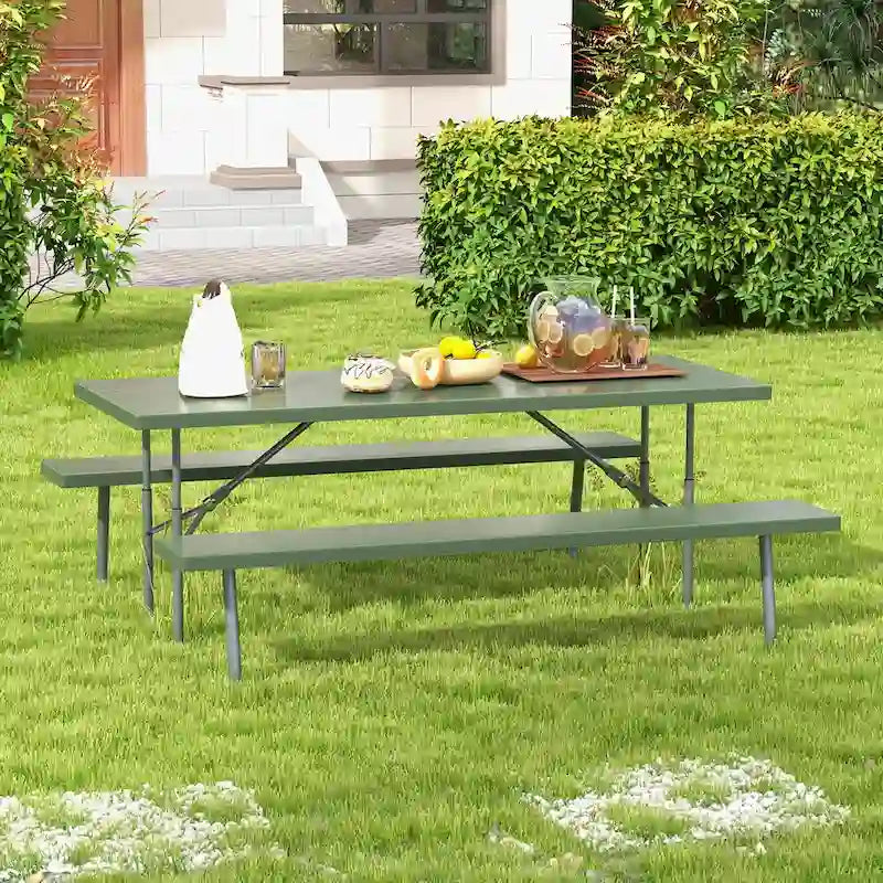 Gymax Folding Picnic Table w/ 2 Benches 6 FT Camping Table Set w/