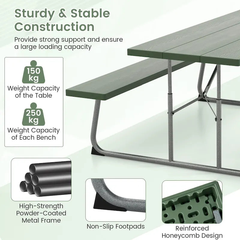 Gymax Folding Picnic Table w/ 2 Benches 6 FT Camping Table Set w/